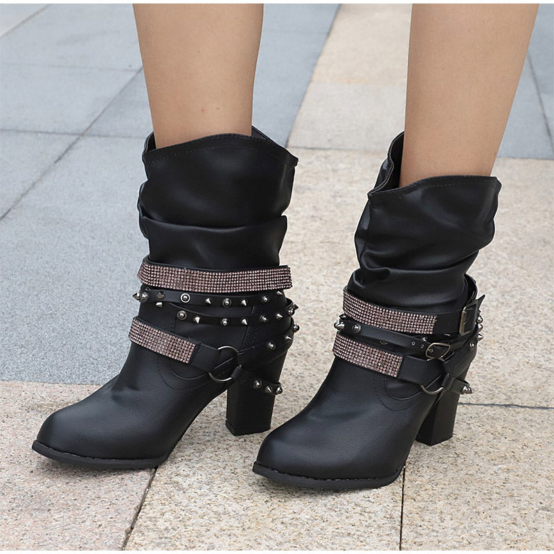 Creamtopmall Rivet Buckle Strap Boots