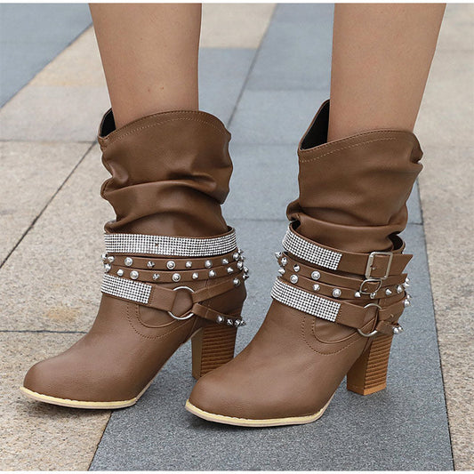 Creamtopmall Rivet Buckle Strap Boots