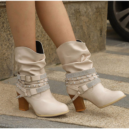 Creamtopmall Rivet Buckle Strap Boots