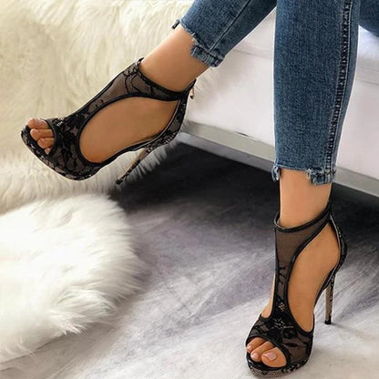 Creamtopmall Hollow Lace Thin Heel Sandals