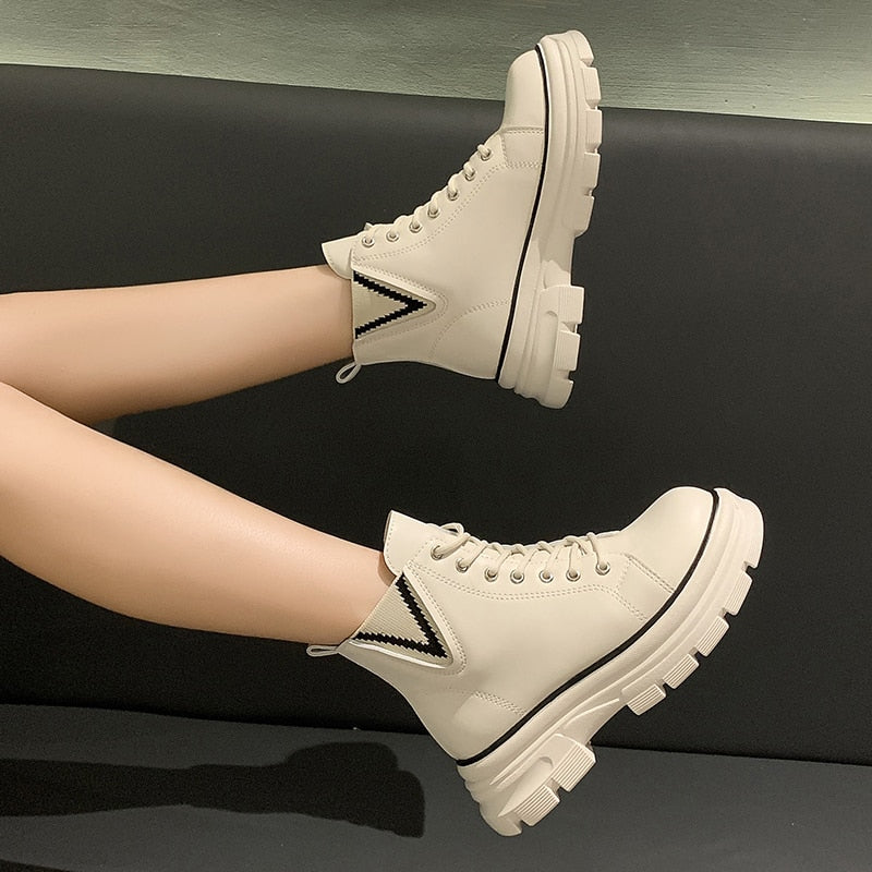 creamtopmall Autumn Boots New Style Women Casual Shoes Platform Sneakers PU Leather Shoes Woman High Top White Shoes Tenis Feminino 0823