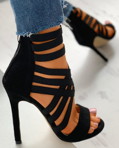 Creamtopmall Zipper High Heels Sandals