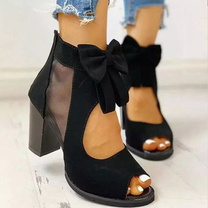 Creamtopmall Butterfly Knot Mesh High Heels Sandals