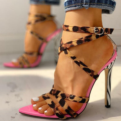 Creamtopmall Leopard Multi-Strap Crisscross Sandals