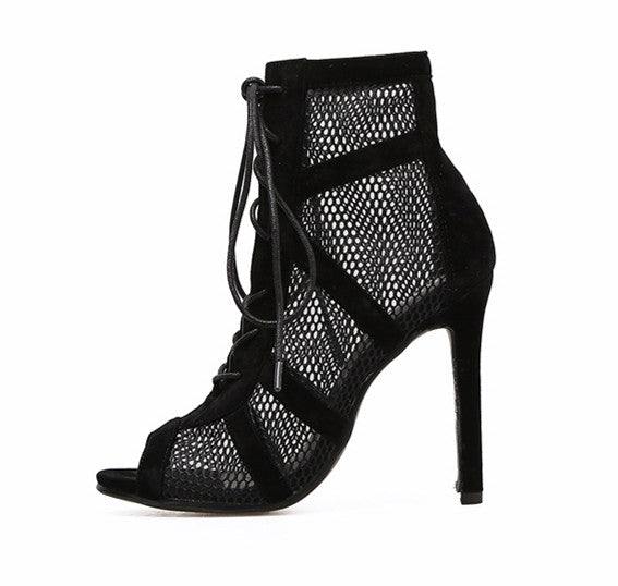 Creamtopmall Mesh Lace-Up Cross-tied Boots Pumps