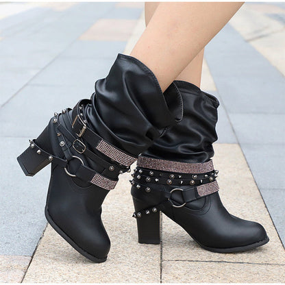 Creamtopmall Rivet Buckle Strap Boots