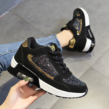 Creamtopmall Air-cushioned Flat Vulcanized Bling Sneakers