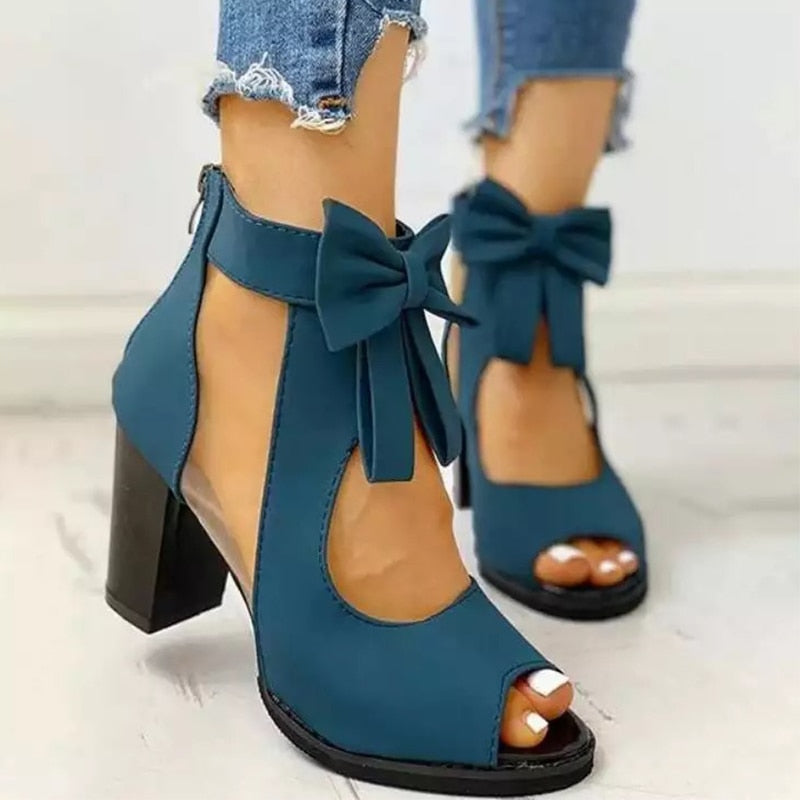 Creamtopmall Butterfly Knot Mesh High Heels Sandals