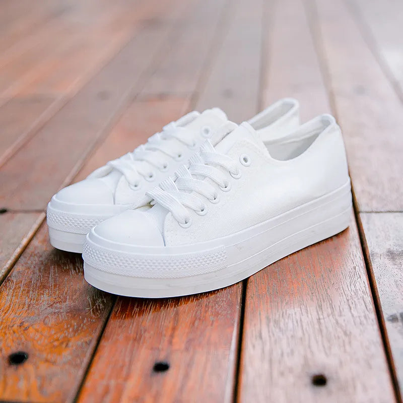 creamtopmall-White Woman Casual Shoes 2021 Spring Autumn Female Canvas Shoes Thick Bottom Lace Up Ladies Flats Fashion High Quality Footwear