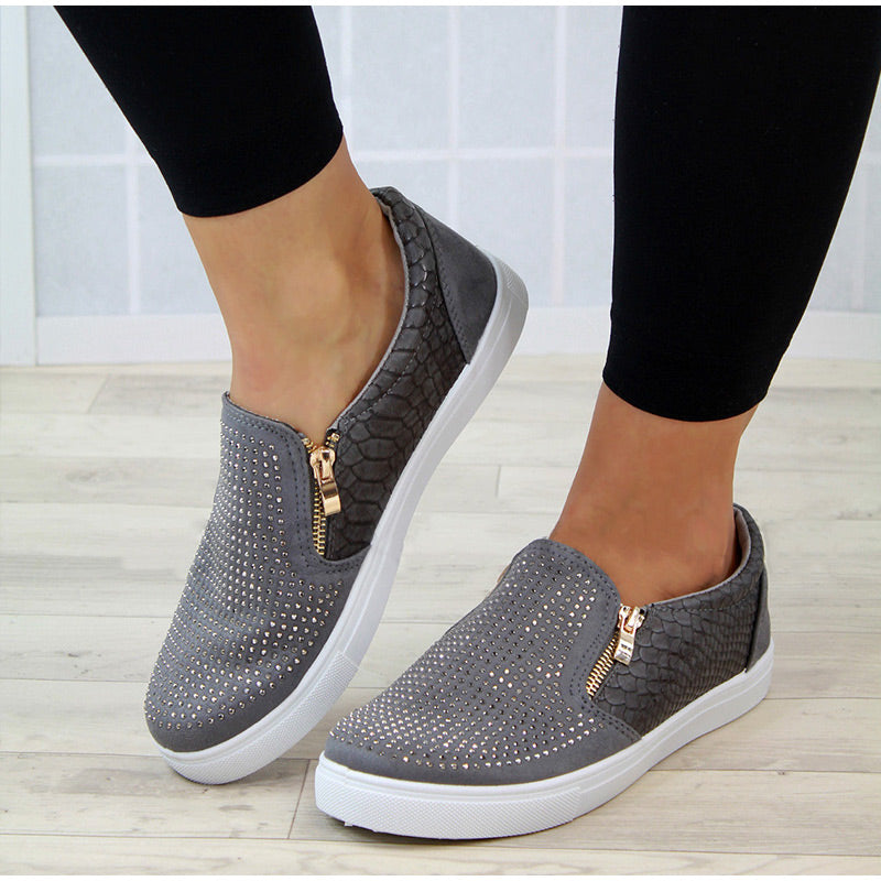 Creamtopmall Crystal Slip On Flat Loafers