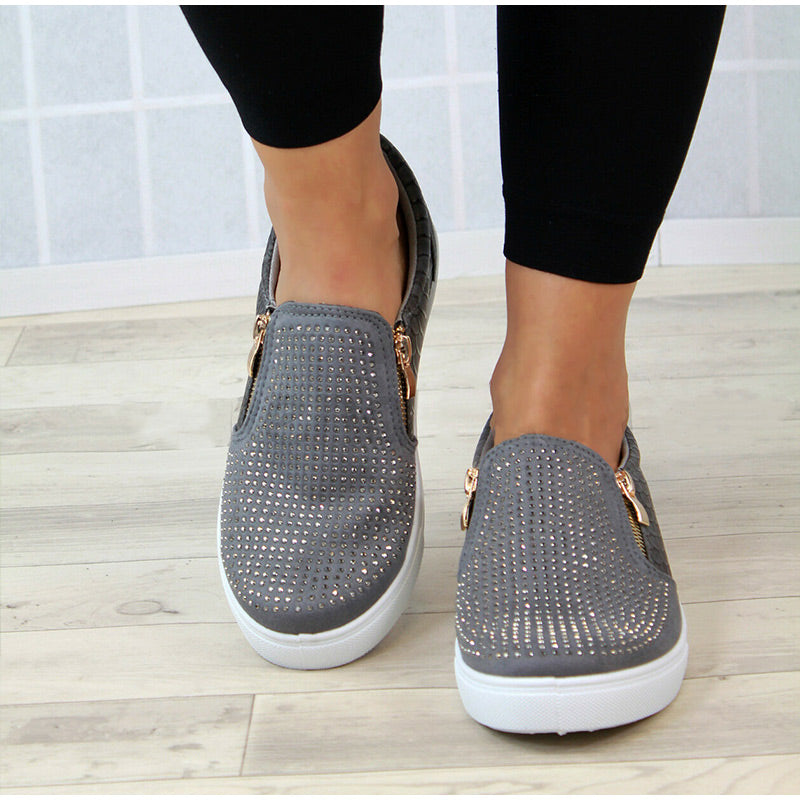 Creamtopmall Crystal Slip On Flat Loafers