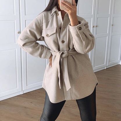 Creamtopmall Chic Turn Down Collar Elegant Wool Coats