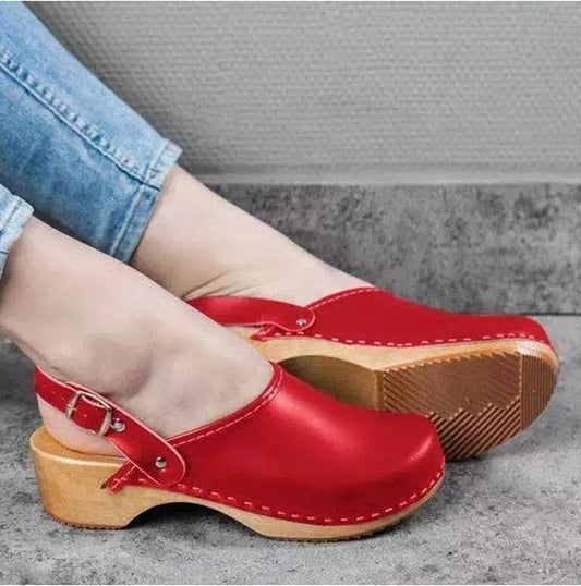 Creamtopmall Pu Leather Clogs Strap Buckle Sandals