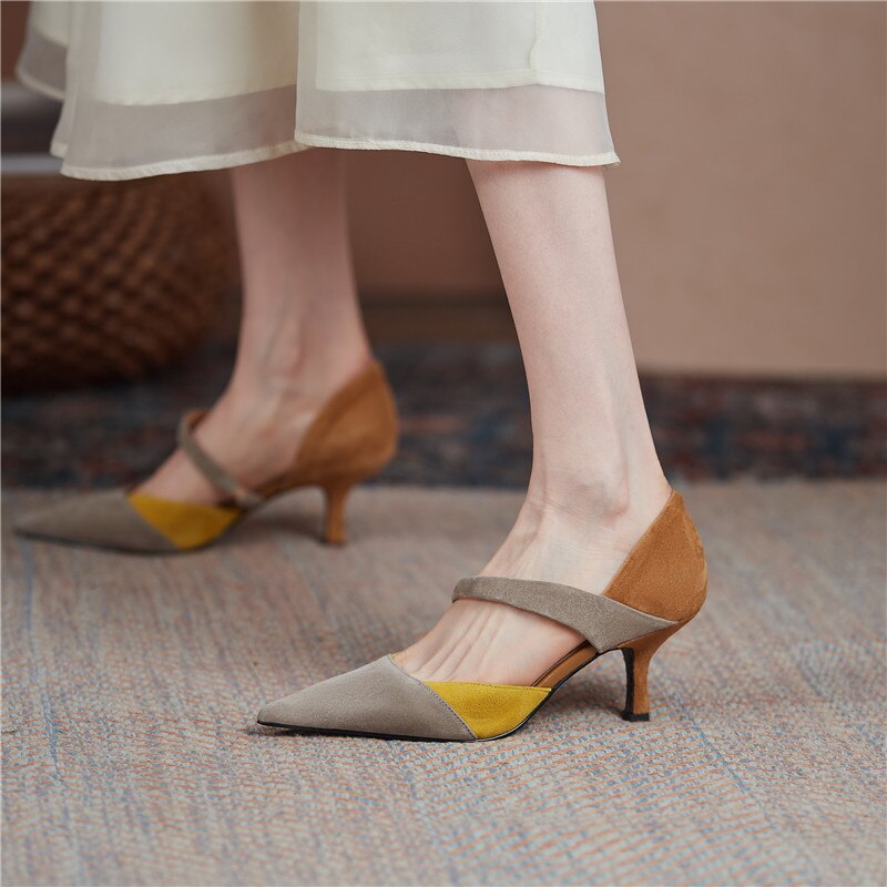 Creamtopmall Flock Shallow Pointed Toe Thin Heels Shoes