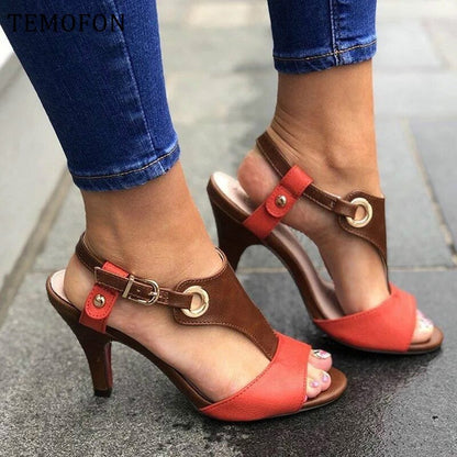 Creamtopmall Peep Toe Metal Buckle Chunky Sandals