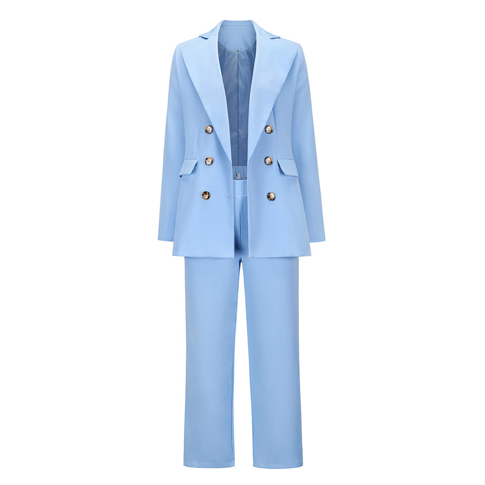 Creamtopmall Large Lapel Double Breasted Blazer and Straight Pants Set