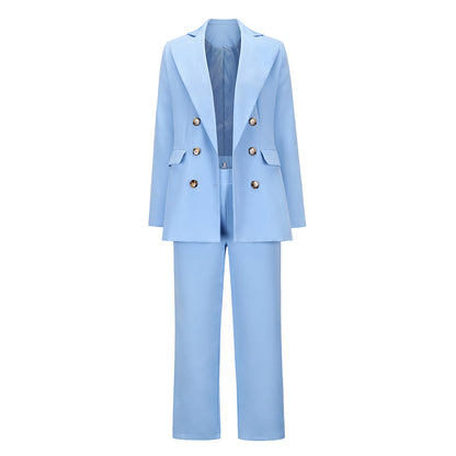 Creamtopmall Large Lapel Double Breasted Blazer and Straight Pants Set