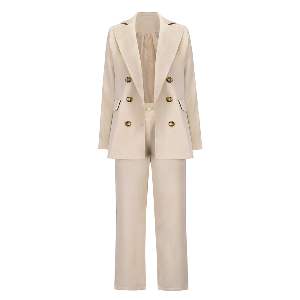 Creamtopmall Large Lapel Double Breasted Blazer and Straight Pants Set