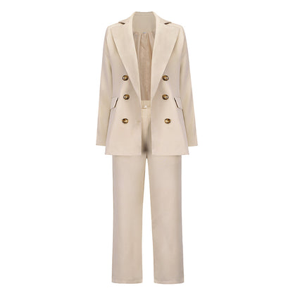 Creamtopmall Large Lapel Double Breasted Blazer and Straight Pants Set