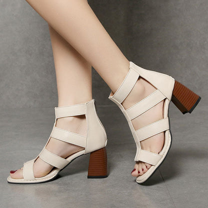 Creamtopmall Retro Thin strap Thick heel Roman Sandals