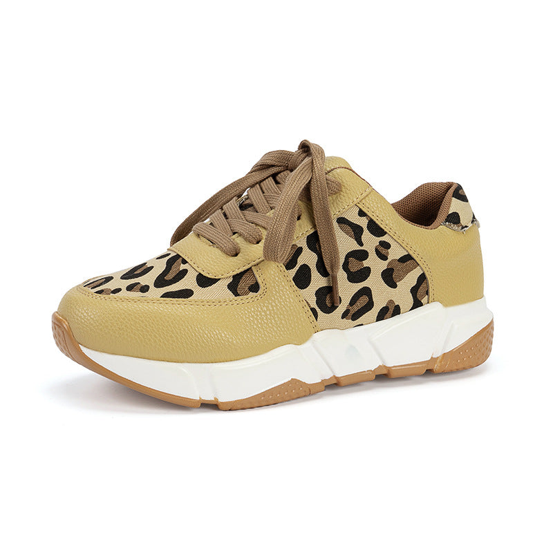 Creamtopmall Leopard-patterned Platform PU Sneakers