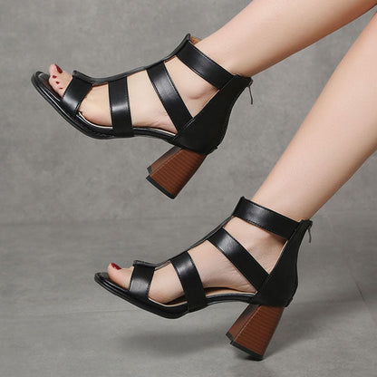 Creamtopmall Retro Thin strap Thick heel Roman Sandals