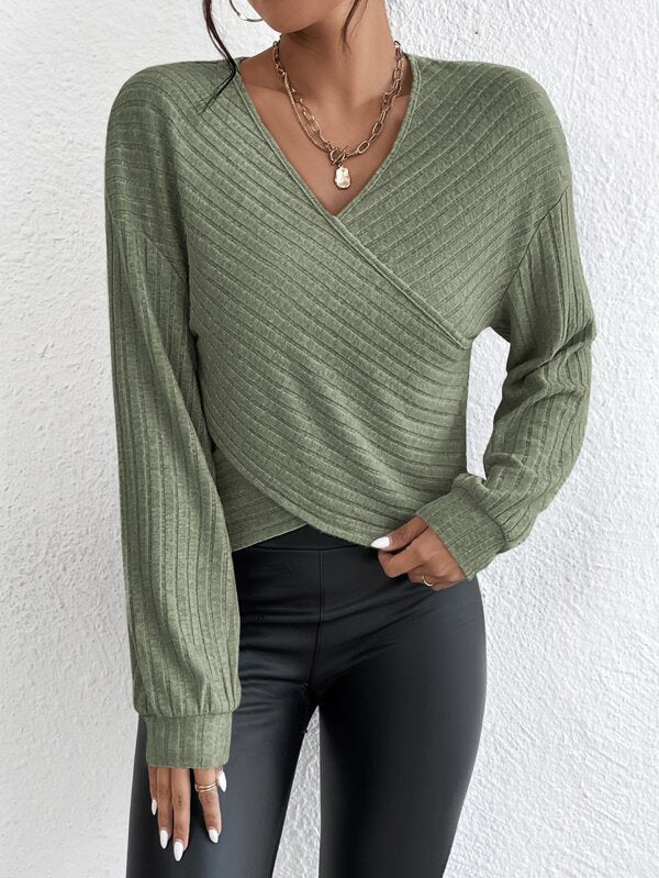 Creamtopmall CozyKnit V-neck crossover pullover sweater