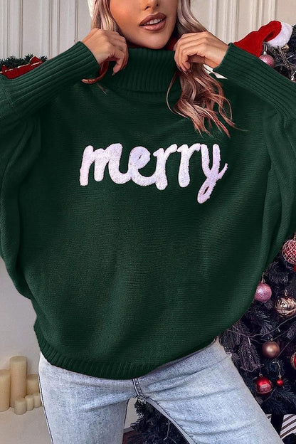 Creamtopmall Merry Holiday turtleneck bat sleeve sweater