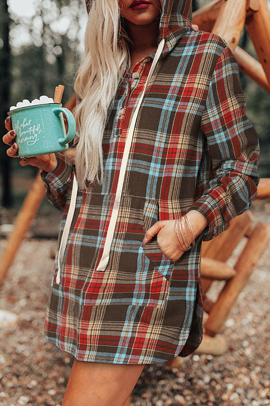 Creamtopmall Plaid print hooded long sleeve dress