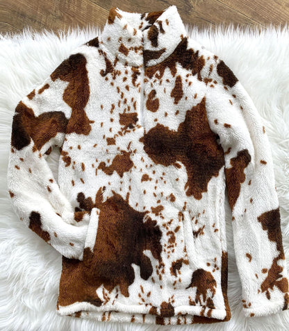 Creamtopmall Cow print polar fleece zipper sweatshirt