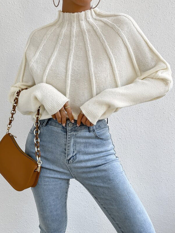 Creamtopmall White turtleneck pullover bat sleeve sweater