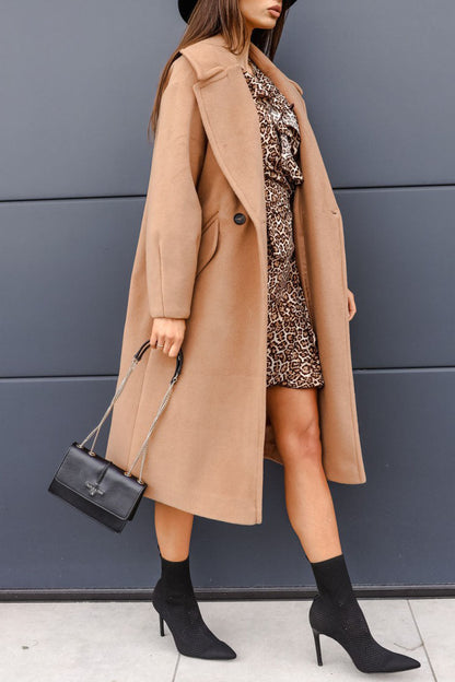 Creamtopmall Elegant Double-breasted Blazer-collar Long Woolen Coat