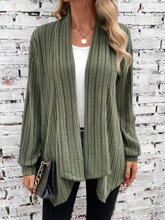 Creamtopmall Irregular neckline ribbed knitted cardigan