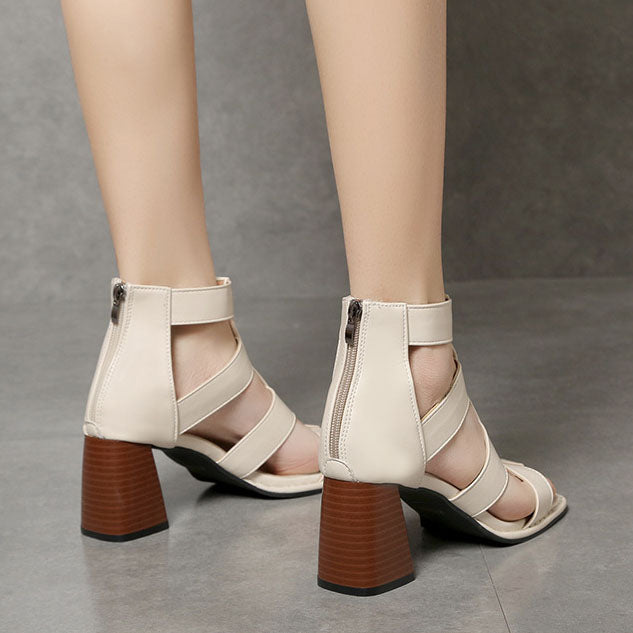 Creamtopmall Retro Thin strap Thick heel Roman Sandals