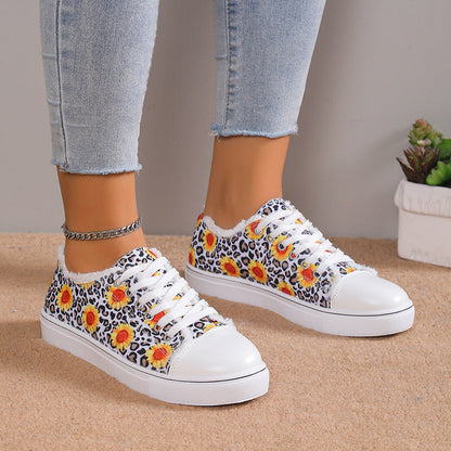 Creamtopmall Sunflower Leopard Print Canvas Slip-On Sneakers