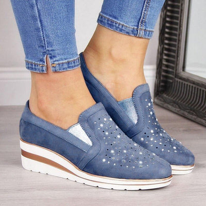 Creamtopmall Wedge Rhinestone inner Heightened Loafers