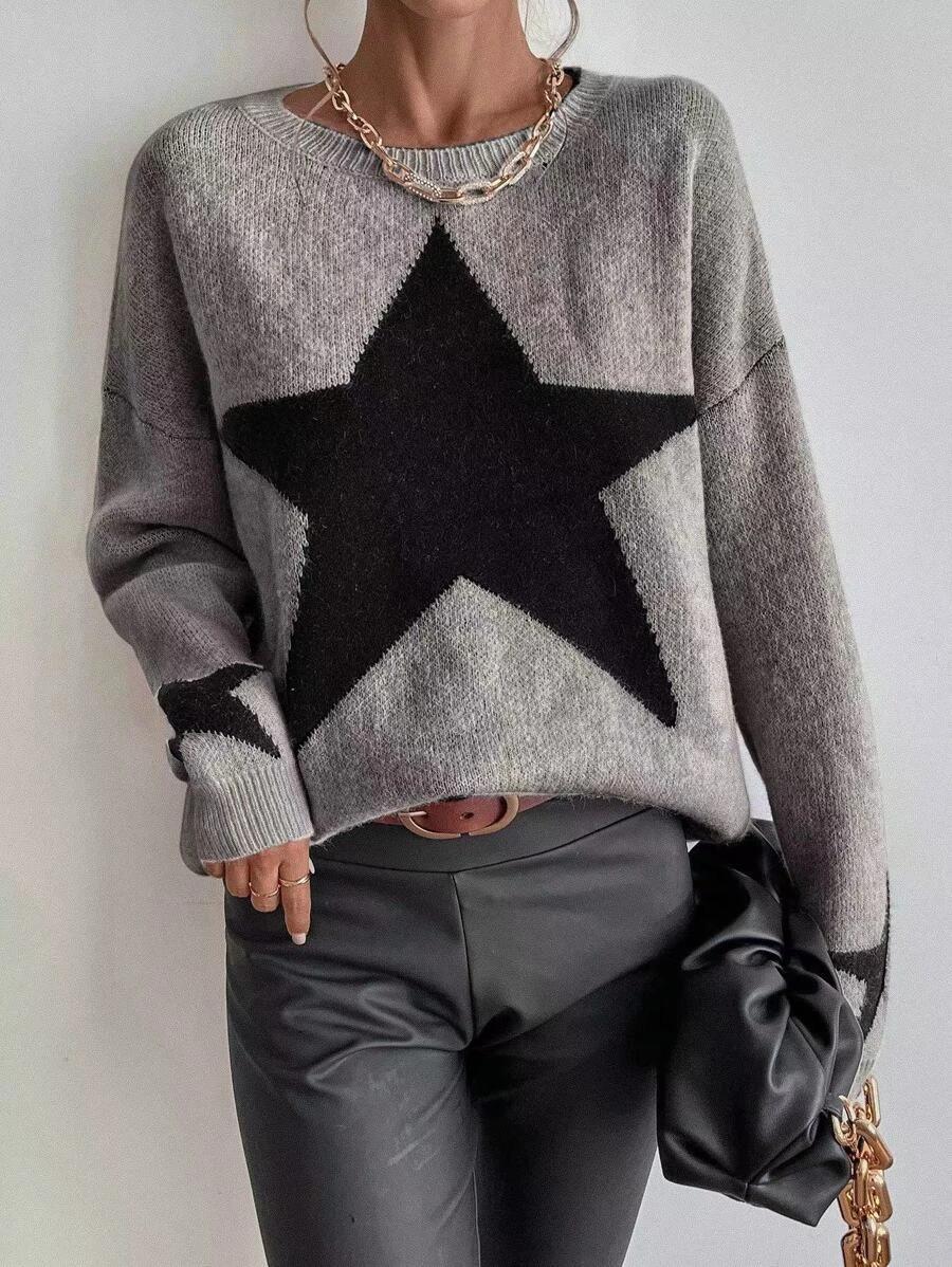 Creamtopmall Big Stars pullover crew neck sweater