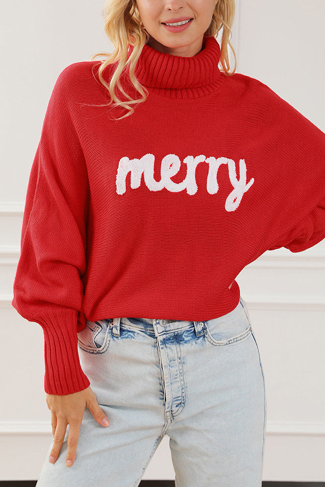 Creamtopmall Merry Holiday turtleneck bat sleeve sweater