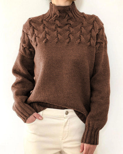 Creamtopmall Unique braided turtleneck pullover sweater