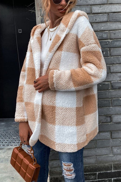 Creamtopmall Double-sided Lamb Loose Hooded Plaid Cardigan Jacket