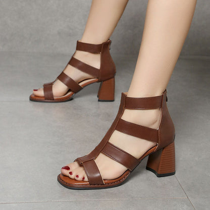 Creamtopmall Retro Thin strap Thick heel Roman Sandals