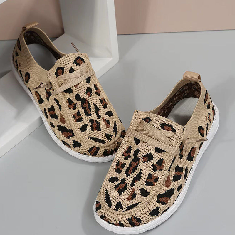 Creamtopmall Leopard Print Lace-Free Flyknit Sneakers