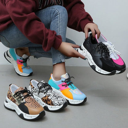 Creamtopmall Leopard Mesh Breathable Color Patchwork Sneakers