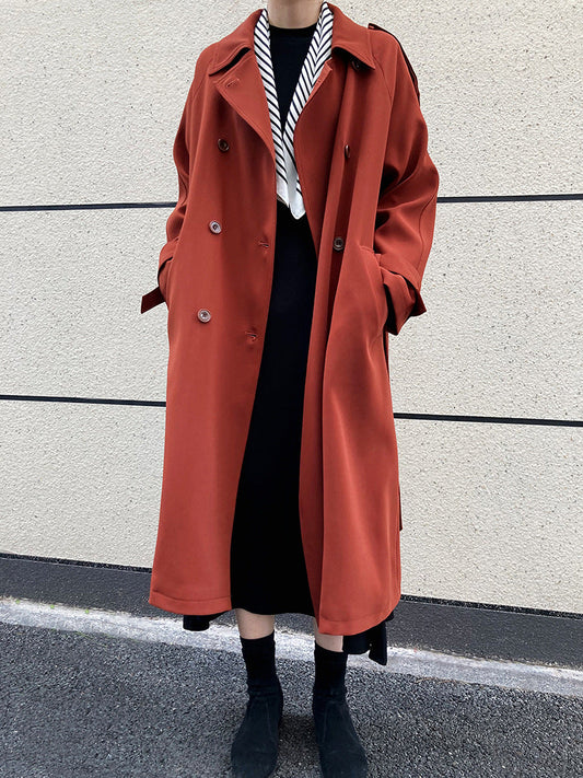 Creamtopmall Drapey British style loose mid-length trench coat