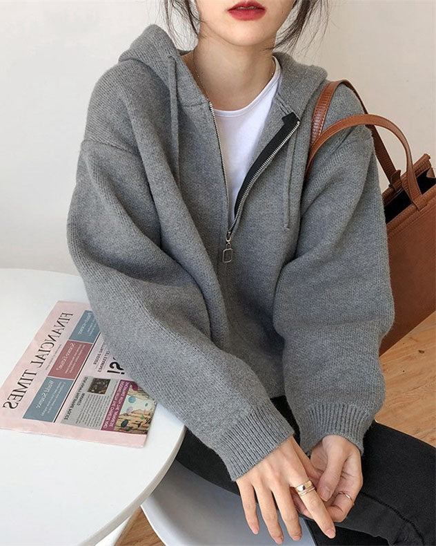 Creamtopmall Short loose knitted hooded sweatshirt