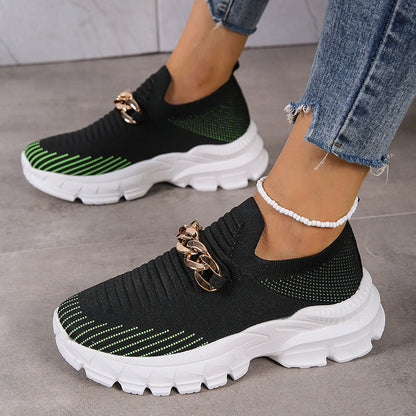 Creamtopmall Metal chain thick breathable fly knit sneakers