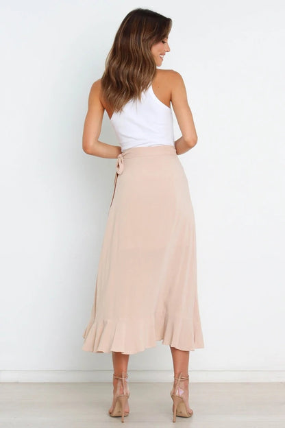 Creamtopmall One Piece Tie Irregular Hip Pack Solid Color Skirt