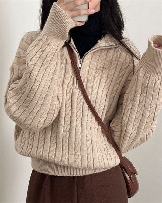 Creamtopmall Vintage turtleneck zippered twist knit pullover