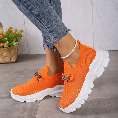 Creamtopmall Metal chain thick breathable fly knit sneakers