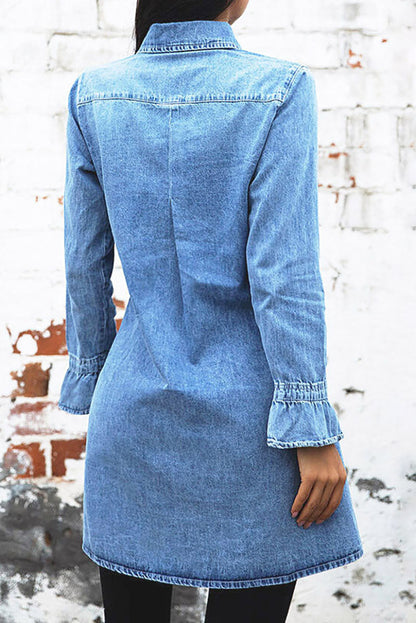 Creamtopmall Long sleeve slim fit lapel denim dress